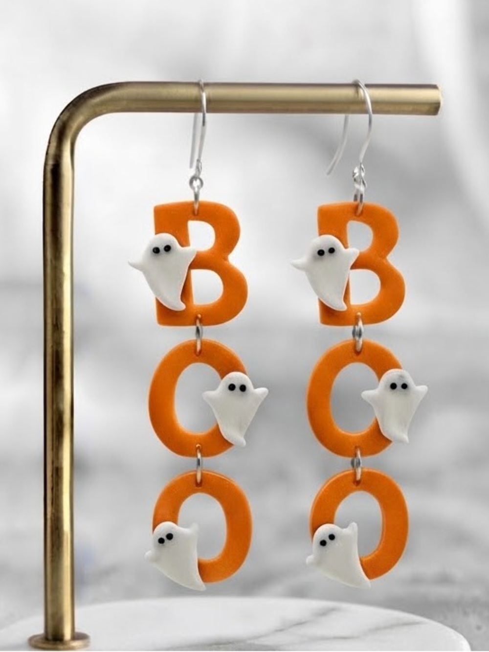 NWT BOO Ghost Dangles — Halloween — Handmade Earrings — Orange